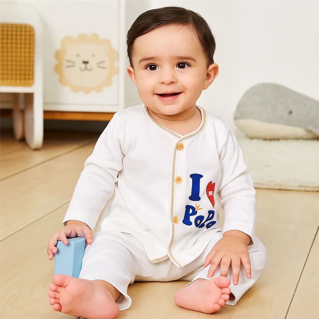 Baby Cotton Sleepsuit Set I Love Papa Brown (0-6 Months) - Sunshine - Image 3