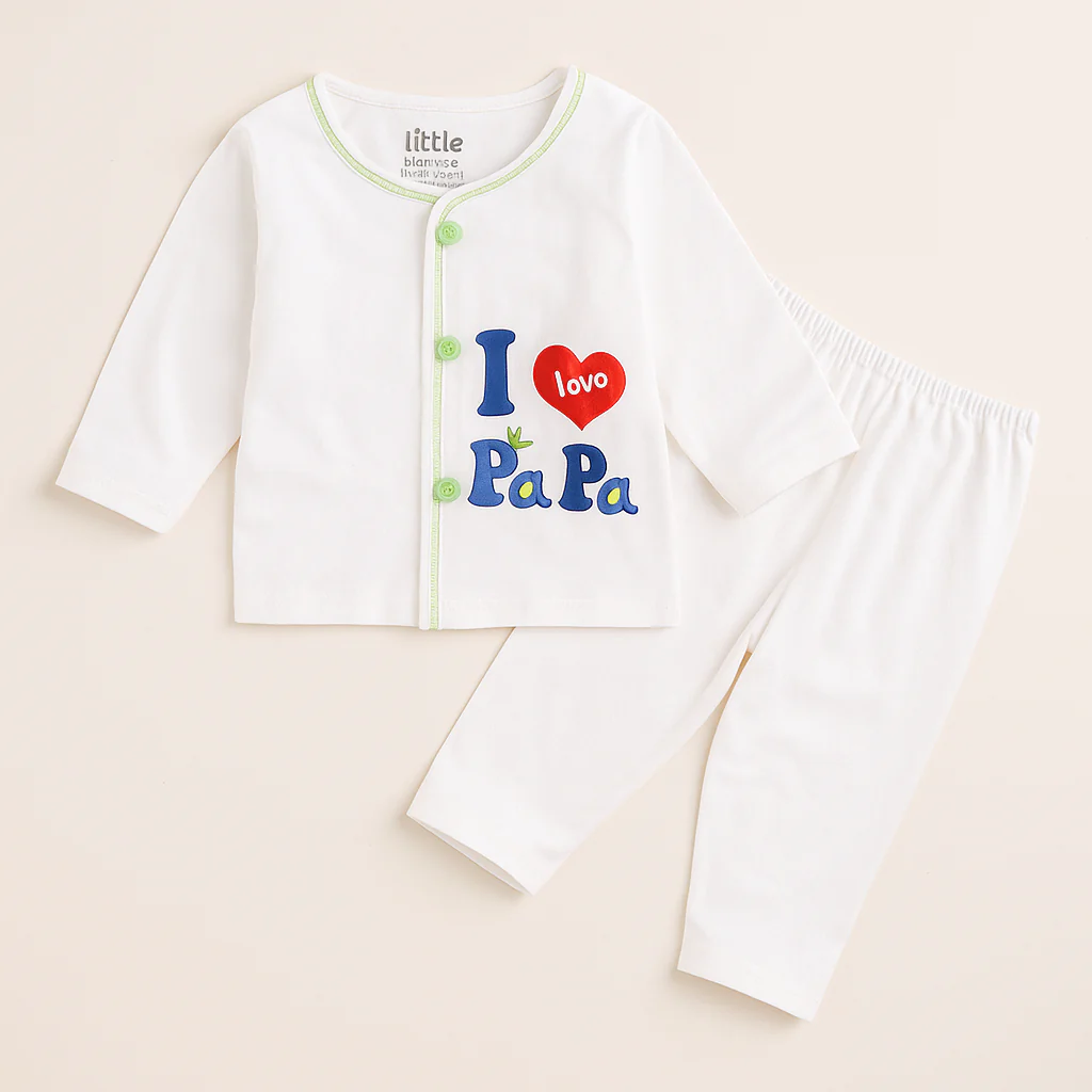 Baby Cotton Sleepsuit Set I Love Papa Green (0-6 Months) - Sunshine