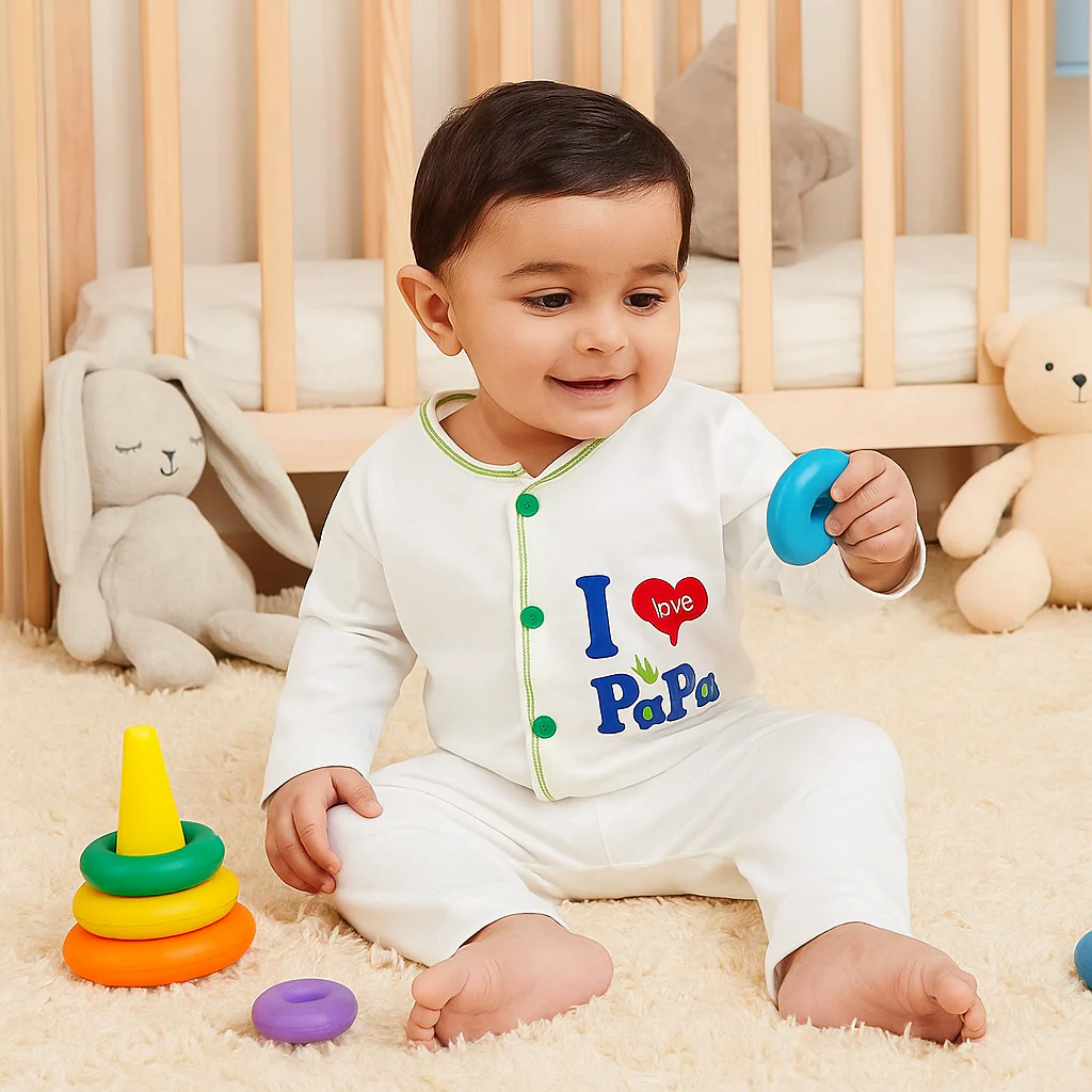Baby Cotton Sleepsuit Set I Love Papa Green (0-6 Months) - Sunshine - Image 2