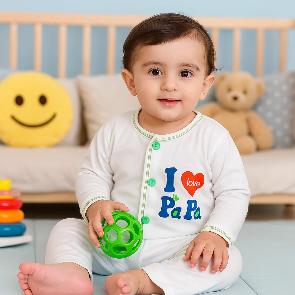 Baby Cotton Sleepsuit Set I Love Papa Green (0-6 Months) - Sunshine - Image 3