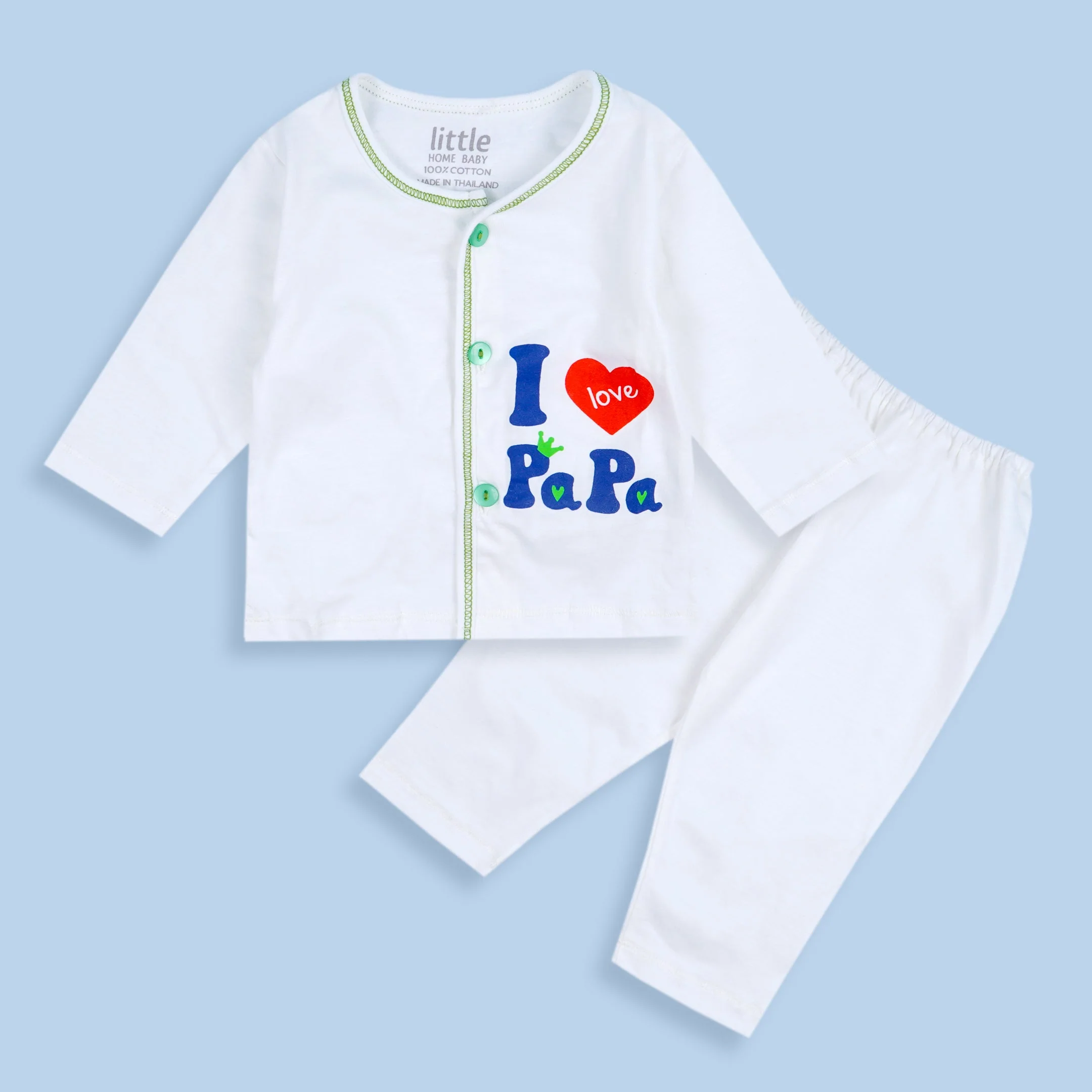 Baby Cotton Sleepsuit Set I Love Papa Green (0-6 Months) - Sunshine - Image 4