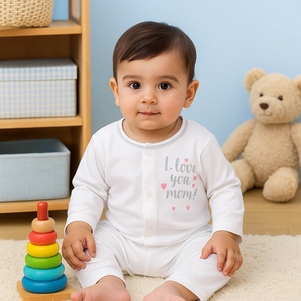 Baby Cotton Sleepsuit Set I Love You Mom Pink (0-6 Months) - Sunshine - Image 3