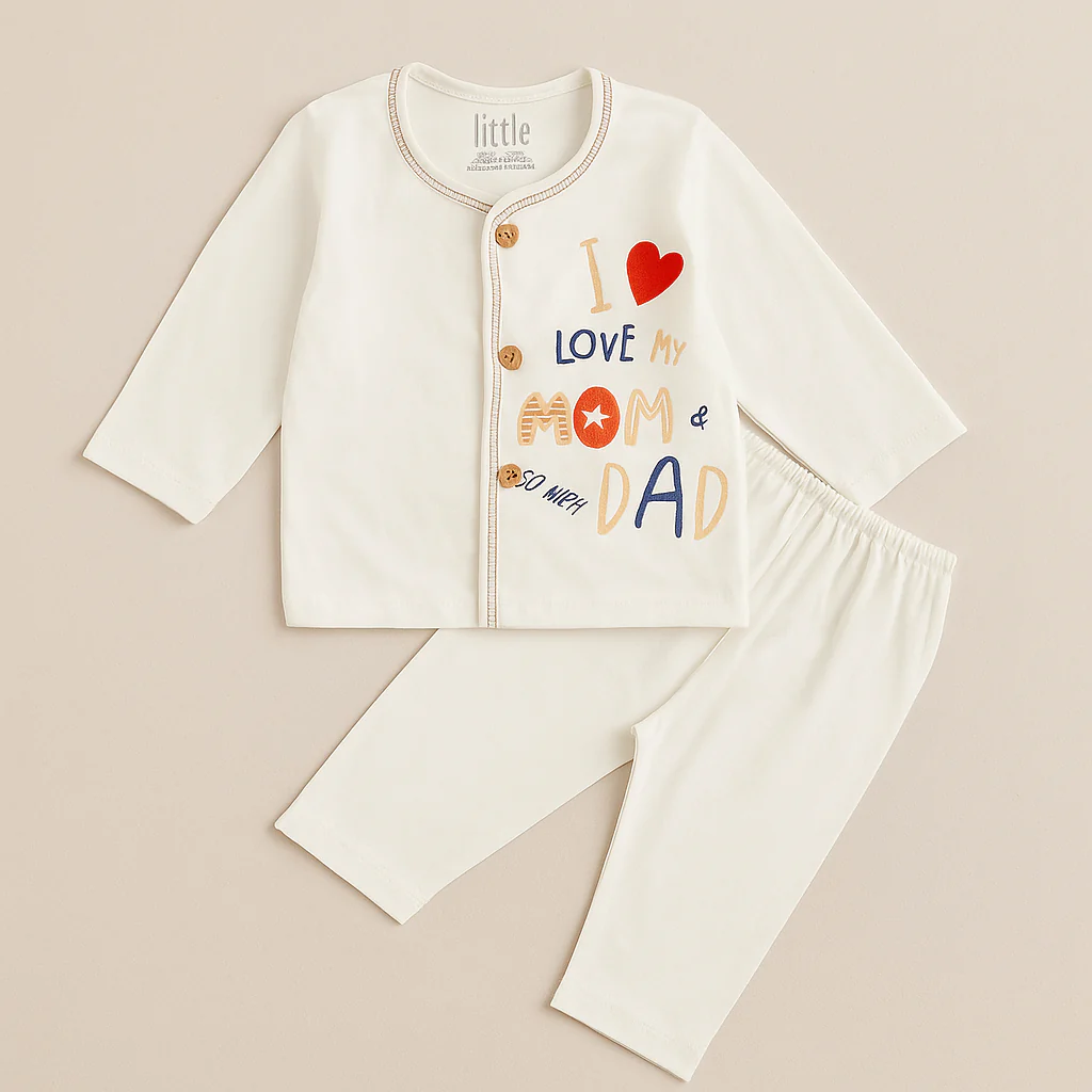 Baby Cotton Sleepsuit Set Love Mom Dad Brown (0-6 Months) - Sunshine
