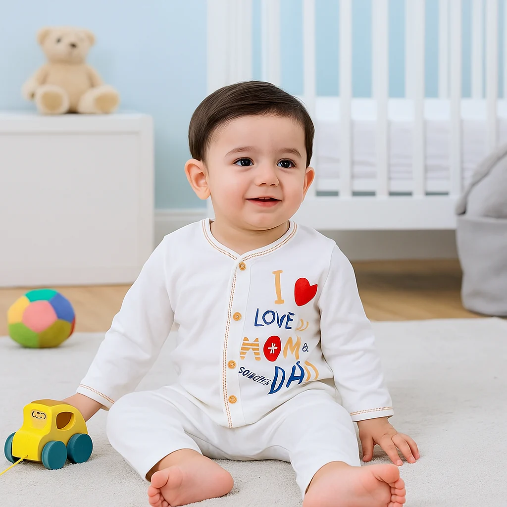 Baby Cotton Sleepsuit Set Love Mom Dad Brown (0-6 Months) - Sunshine - Image 2