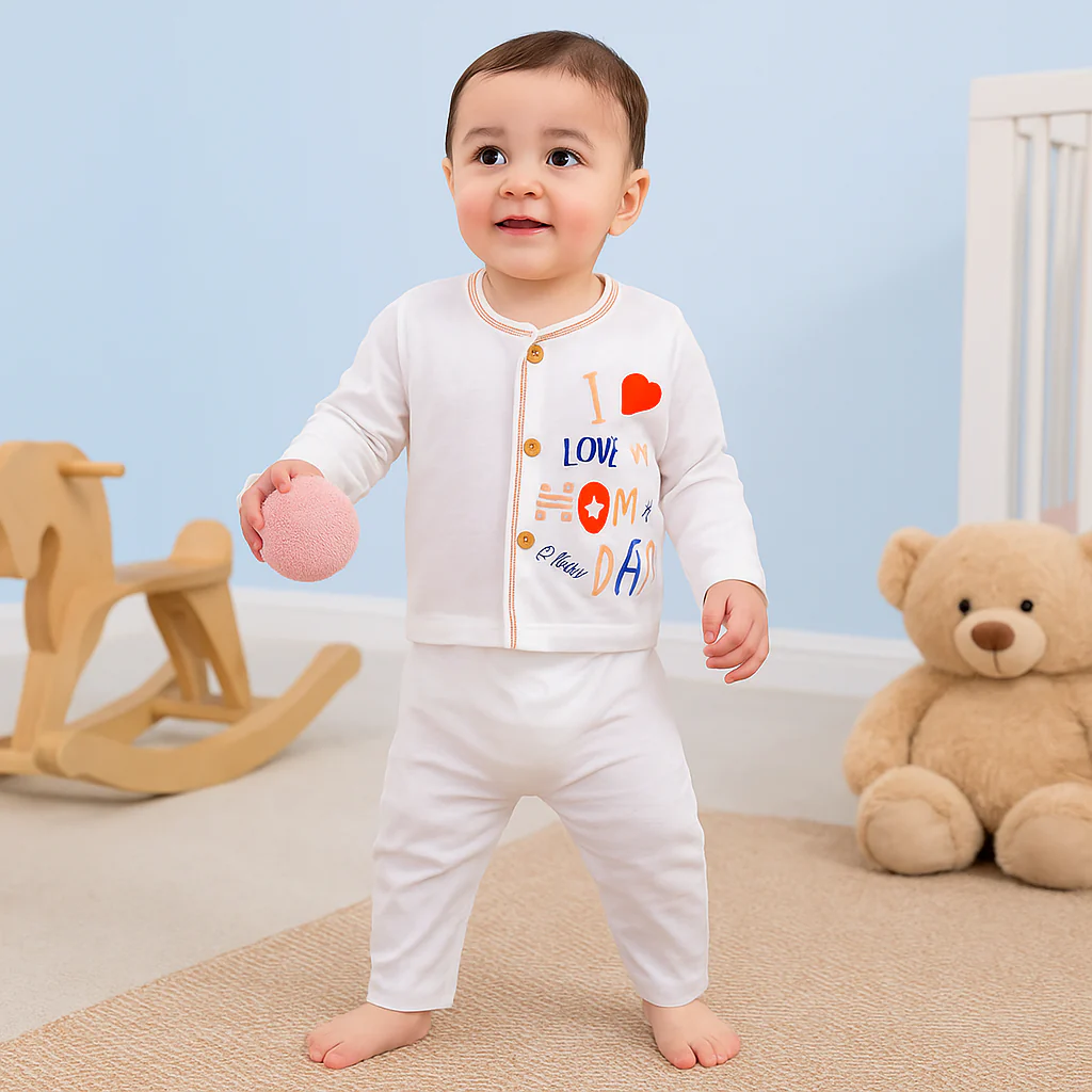 Baby Cotton Sleepsuit Set Love Mom Dad Brown (0-6 Months) - Sunshine - Image 3