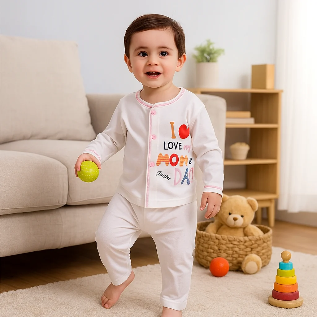 Baby Cotton Sleepsuit Set Love Mom Dad Pink (0-6 Months) - Sunshine - Image 2