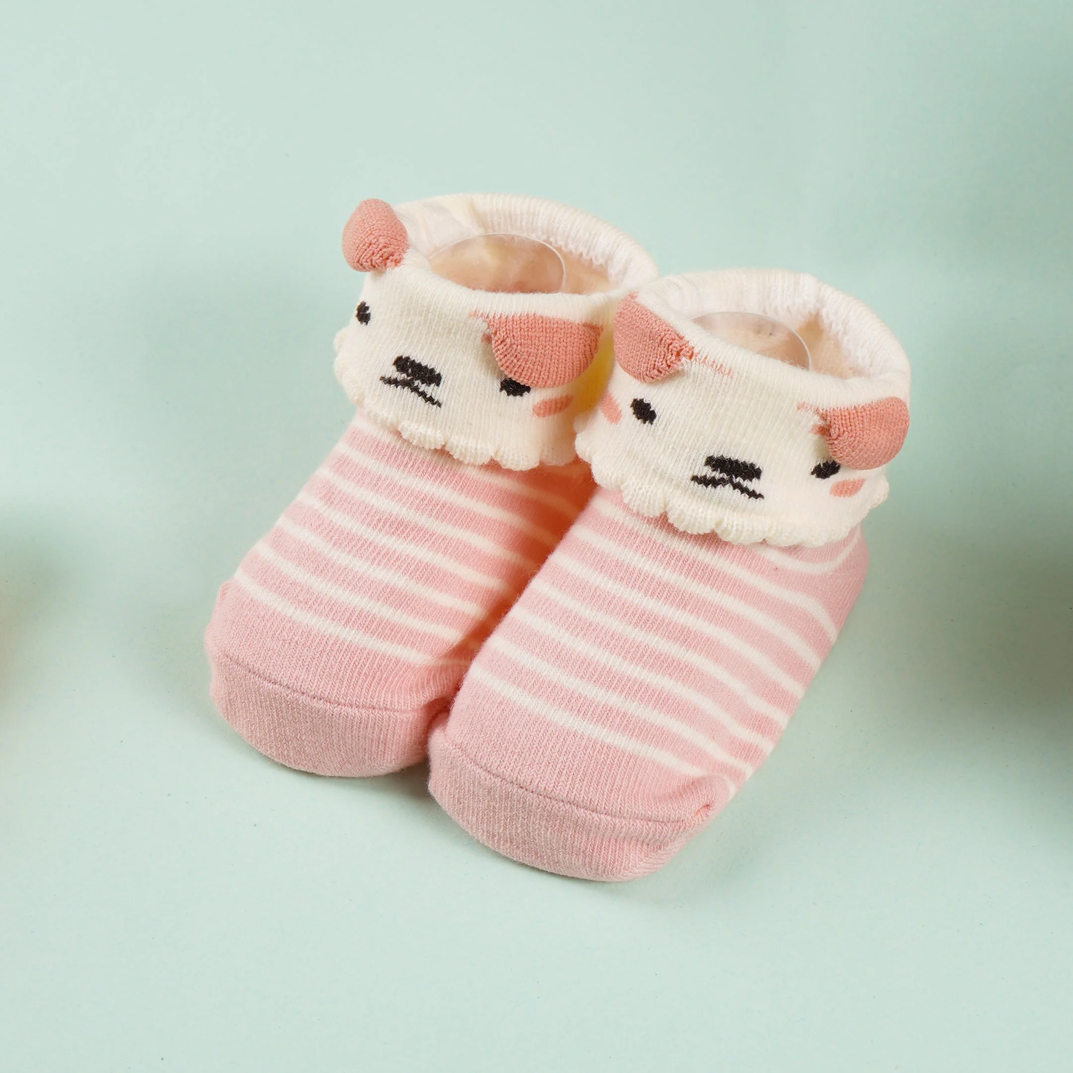 Baby Newborn Socks Bear Stripes Pink - Sunshine