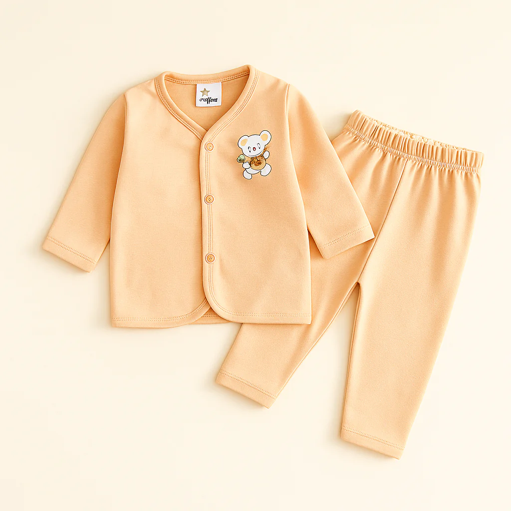 Baby Night Suit Bear Orange - Sunshine - Image 2