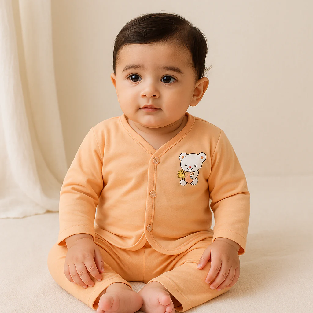 Baby Night Suit Bear Orange - Sunshine - Image 3