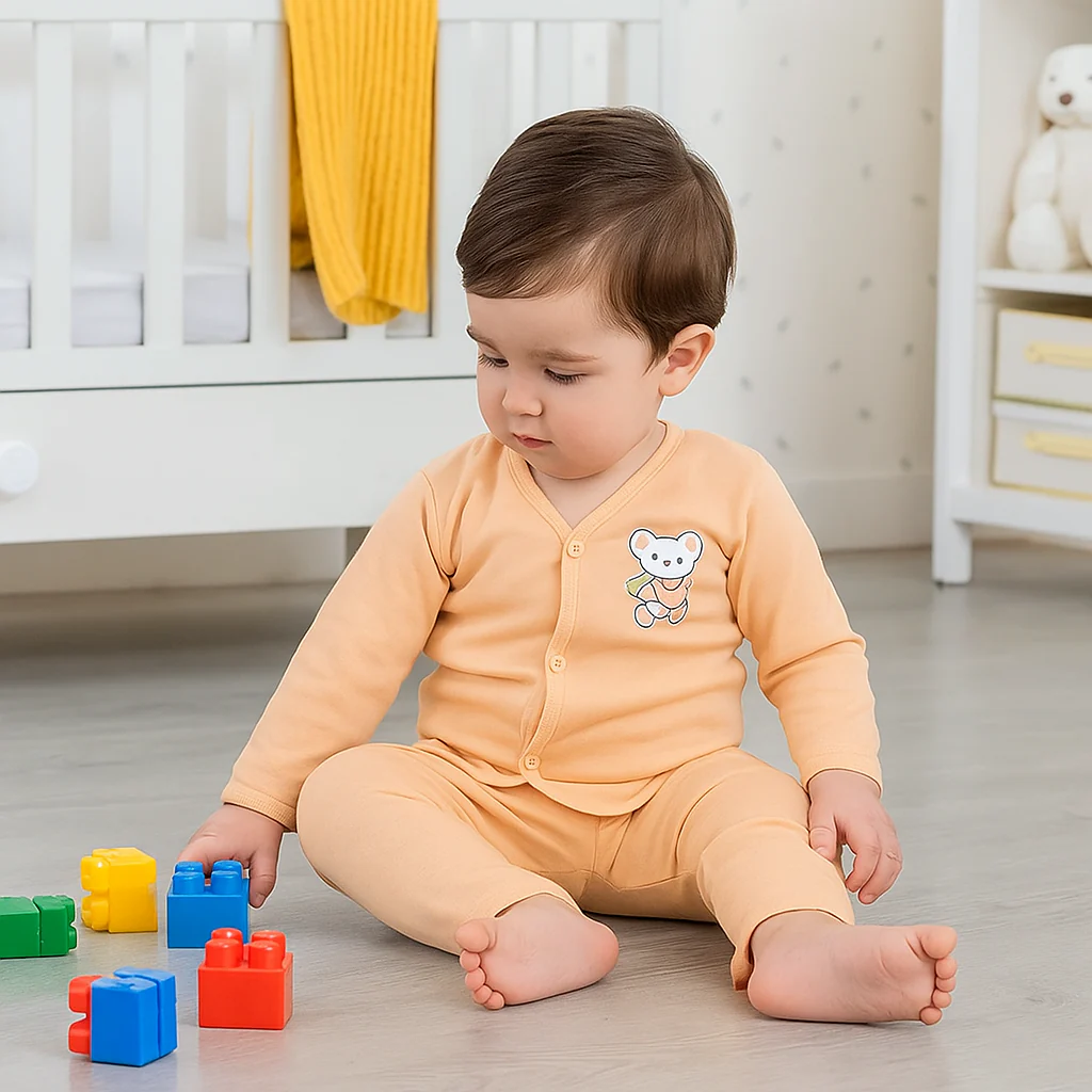 Baby Night Suit Bear Orange - Sunshine - Image 4