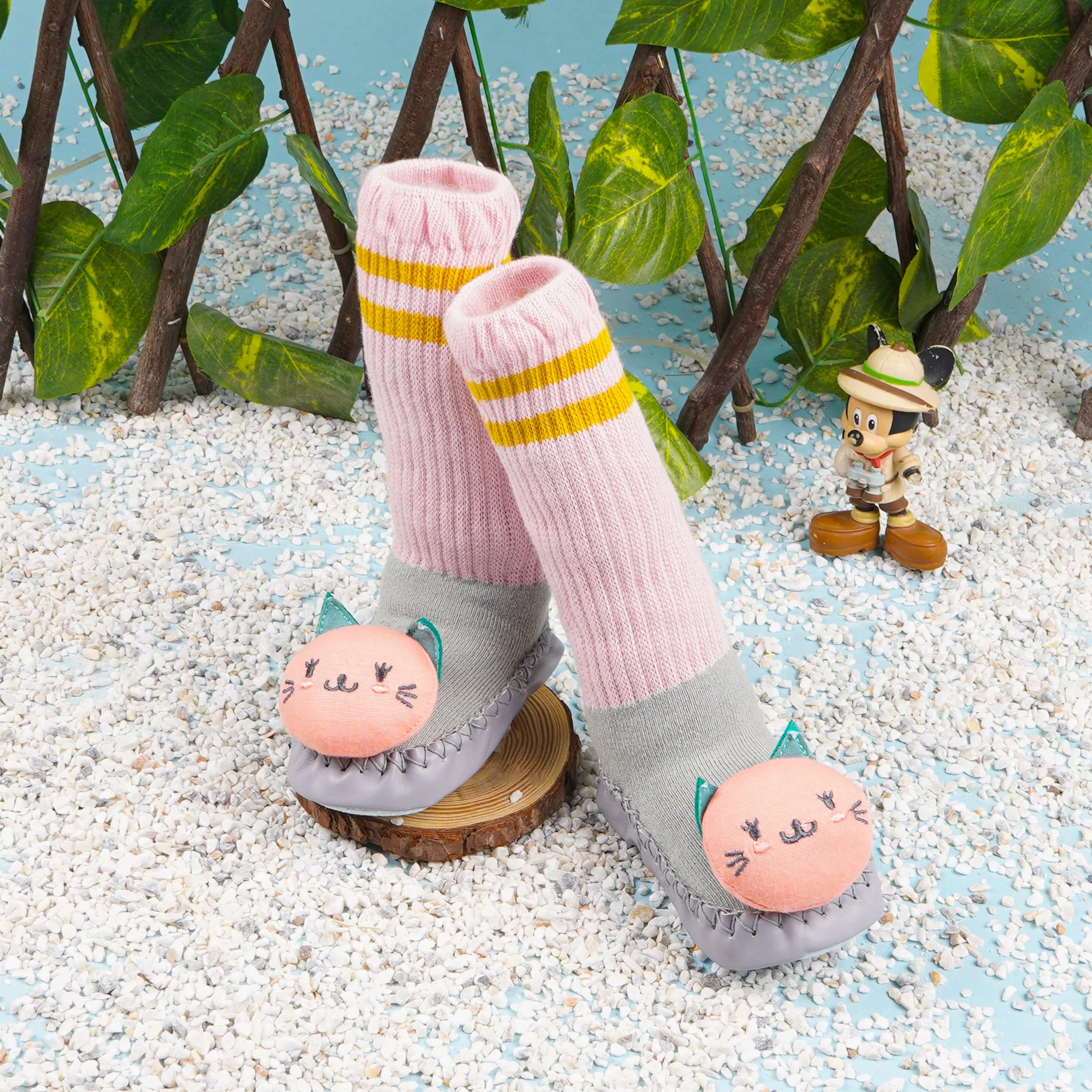 Baby Non Slip Long Socks Shoes Kitty Pink - Sunshine