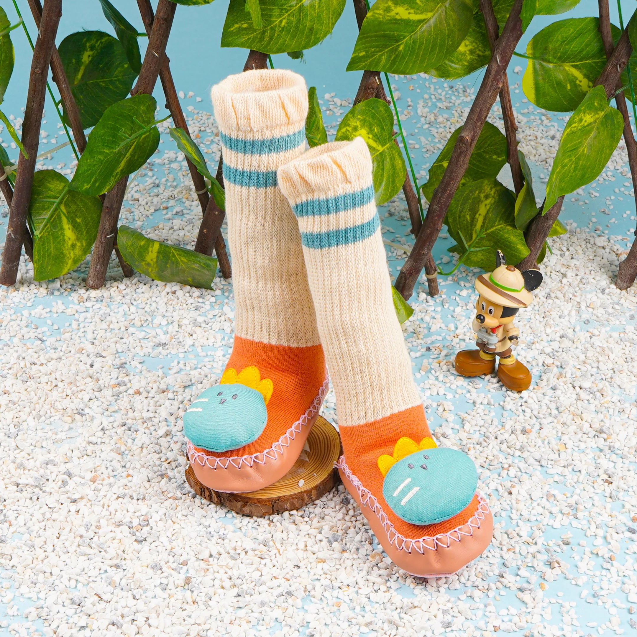 Baby Non Slip Long Socks Shoes Lion Peach - Sunshine