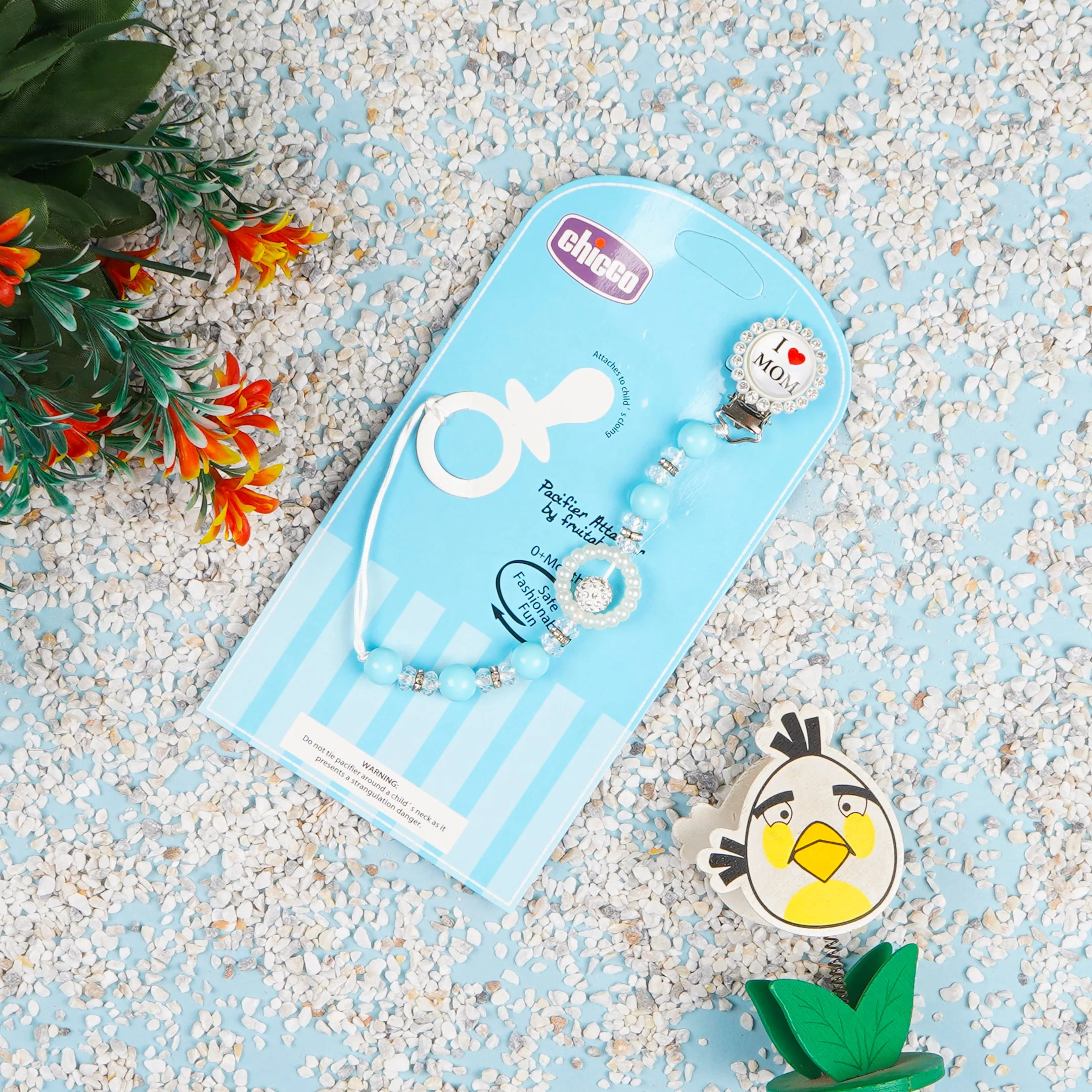 Baby Pacifier Chain I Love Mom Blue - Sunshine