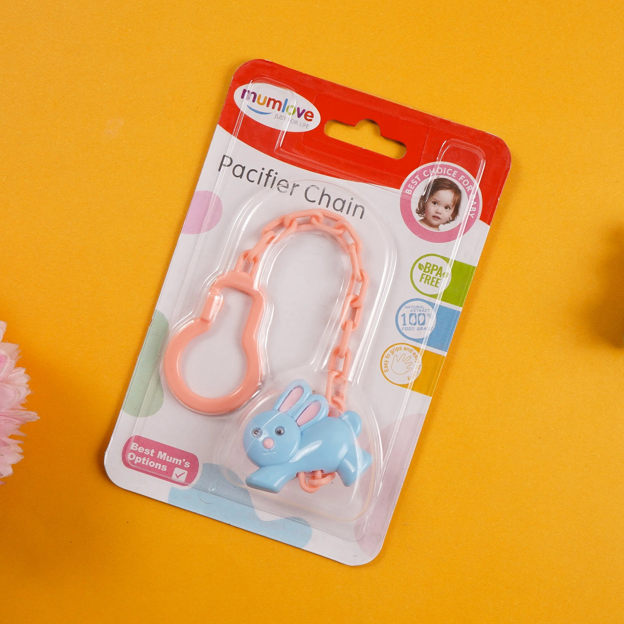 Baby Pacifier With Chain Pink Ml - Sunshine