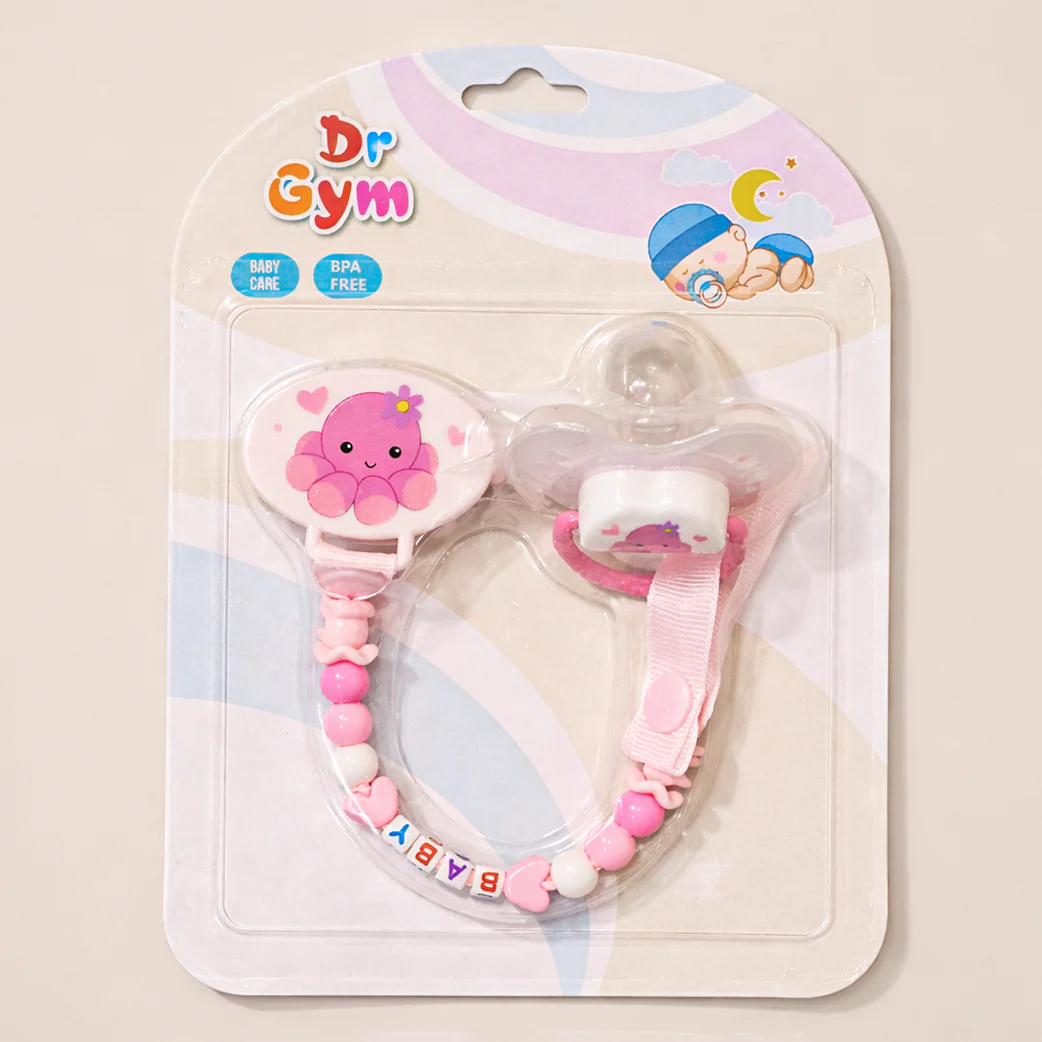 Baby Pacifier With Chain Octupus Pink - Sunshine