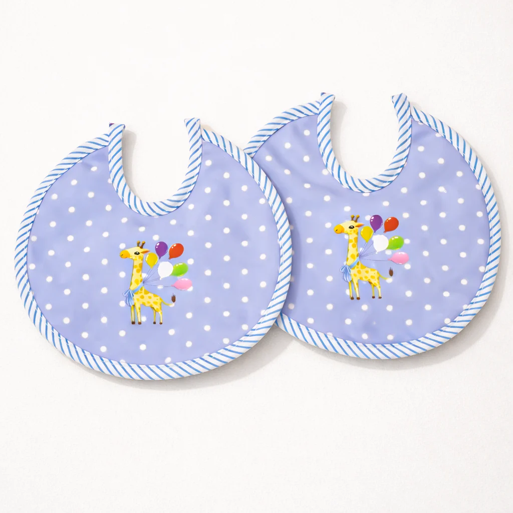 Baby Pack Of 2 Bib Set Polka Dots Solid Blue - Sunshine