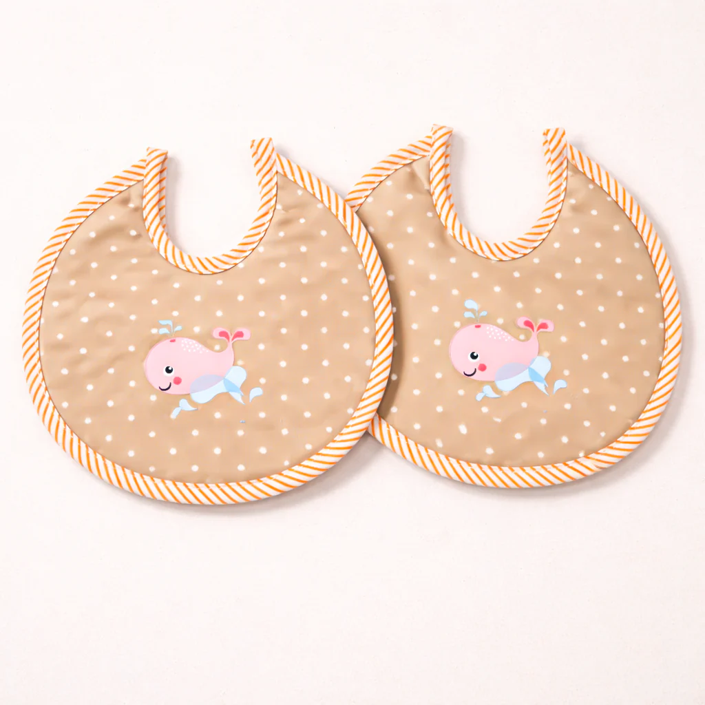 Baby Pack Of 2 Bib Set Polka Dots Solid Brown - Sunshine