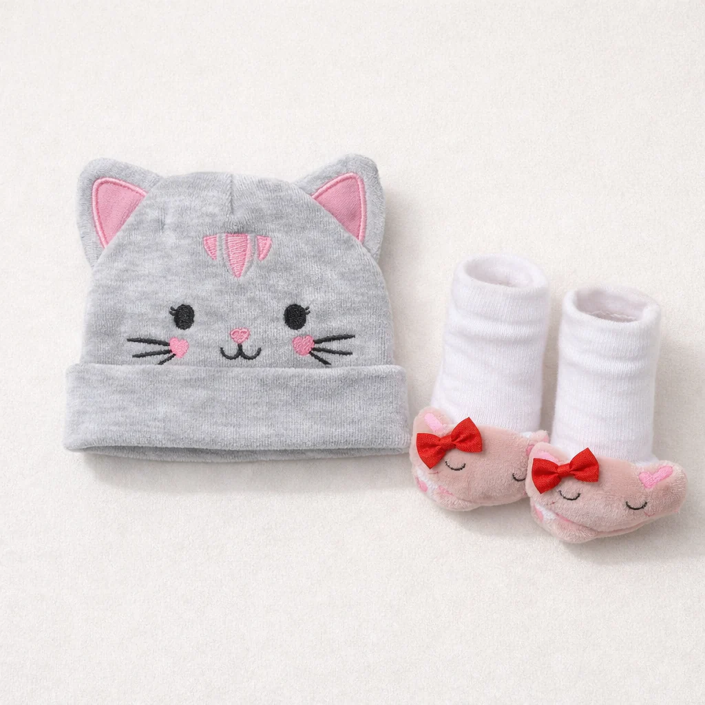 Baby Pack Of 2 Cap & Bootie Set Elephant Pink - Sunshine