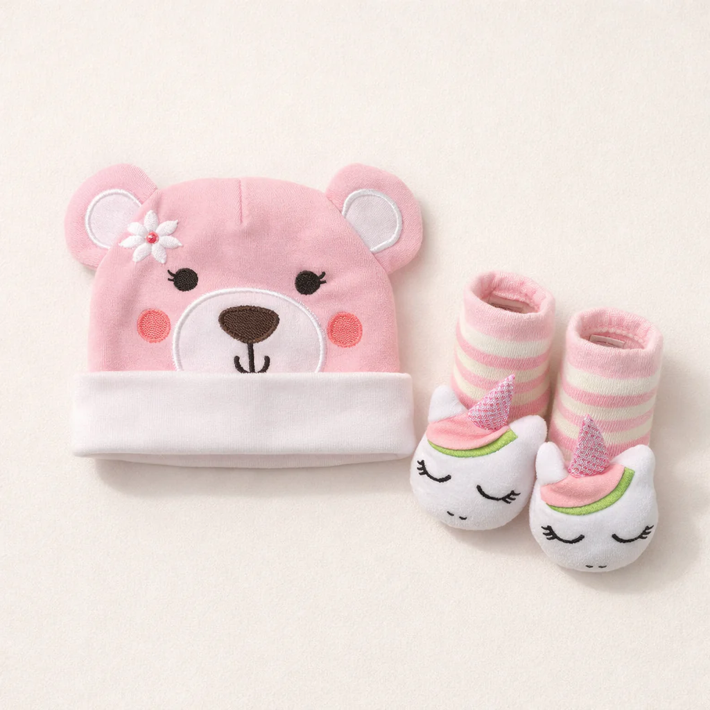 Baby Pack Of 2 Cap & Bootie Set Unicorn Pink - Sunshine