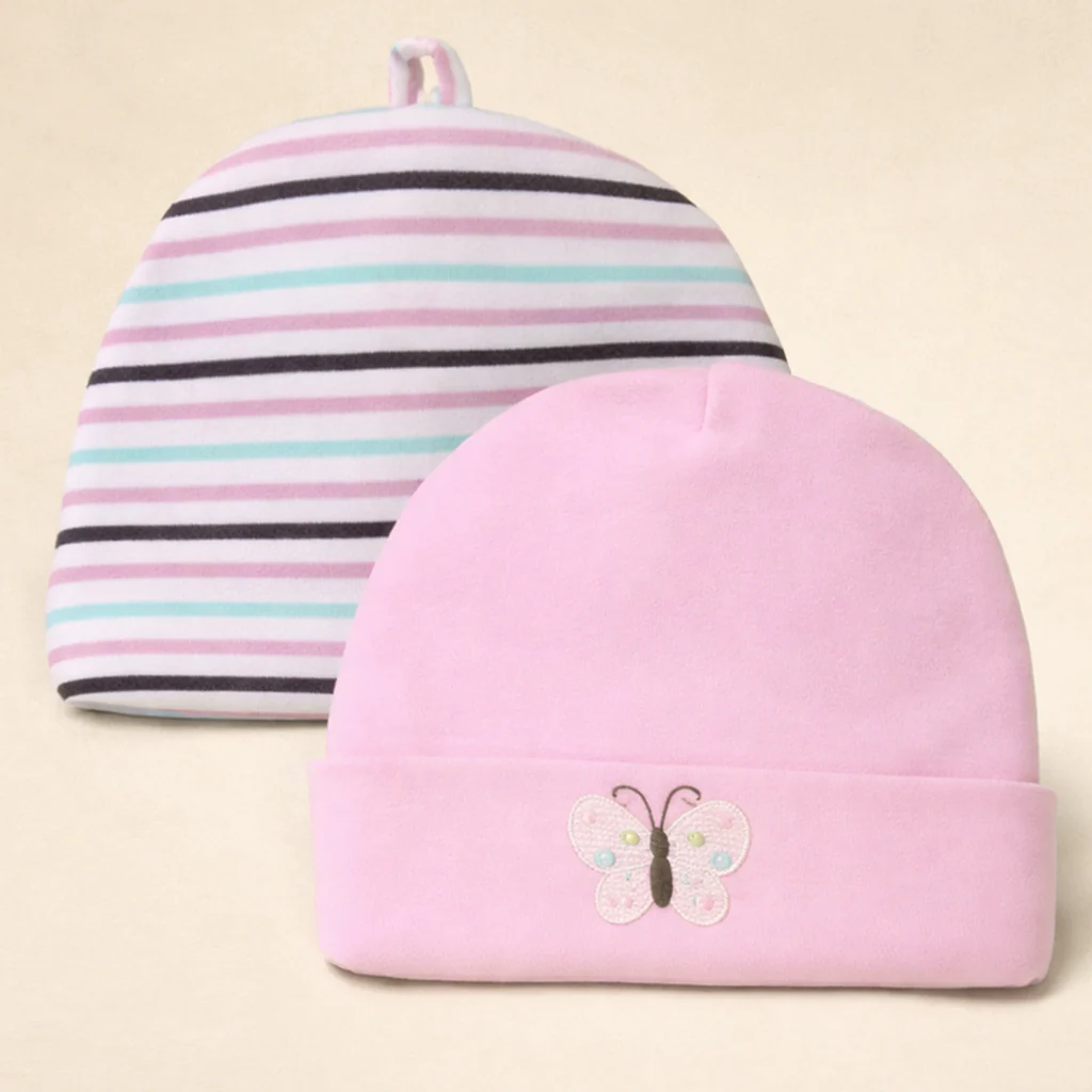 Baby Pack Of 2 Cap Set Butterfly Pink - Sunshine
