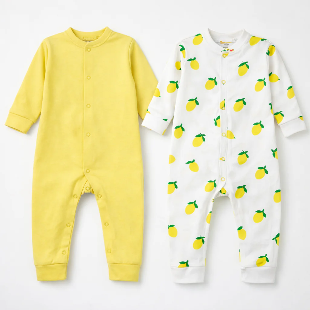 Baby Pack Of 2 Full Body Cotton Sleepsuit Mangoes Yellow - Oolaa