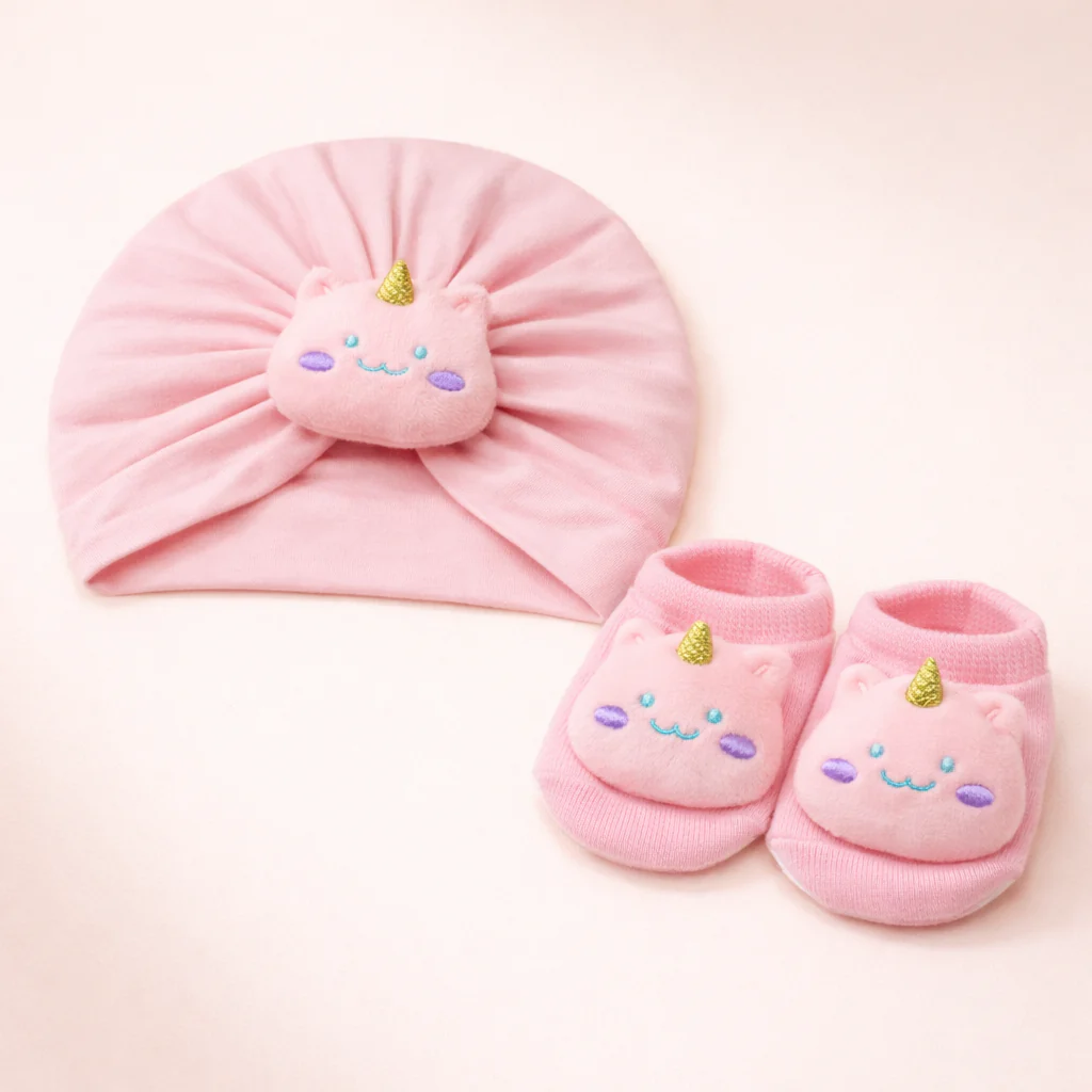 Baby Pack Of 2 Turban Cap & Socks Set Baby Pink - Sunshine