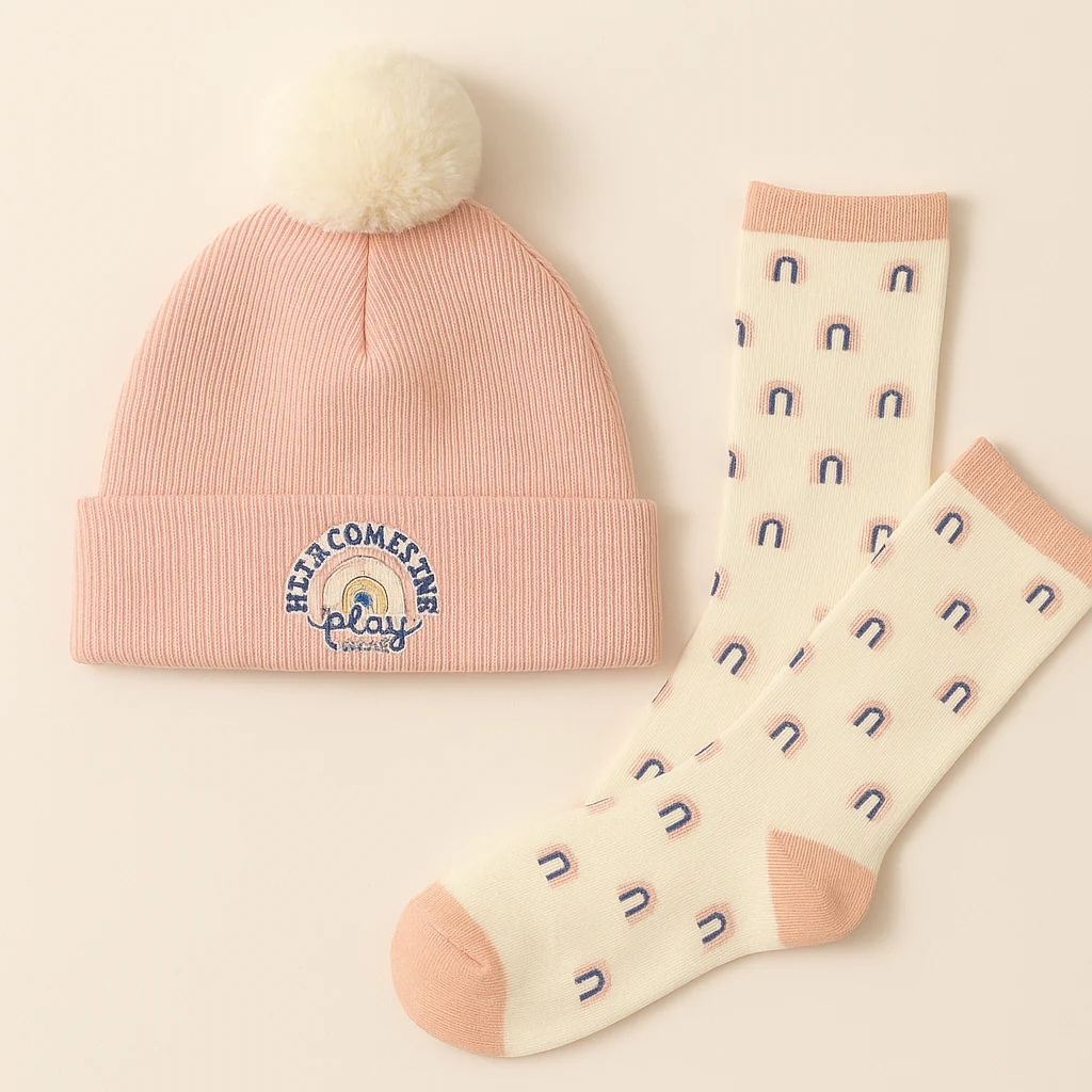 Baby Pack Of 2 Warm Cap & Socks Set Peach (6-18 Months) - Sunshine