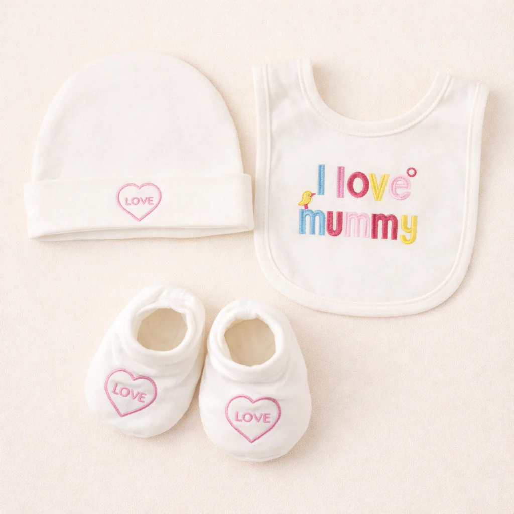 Baby Pack Of 3 Bib, Cap & Booties Set Mummy White - Topse