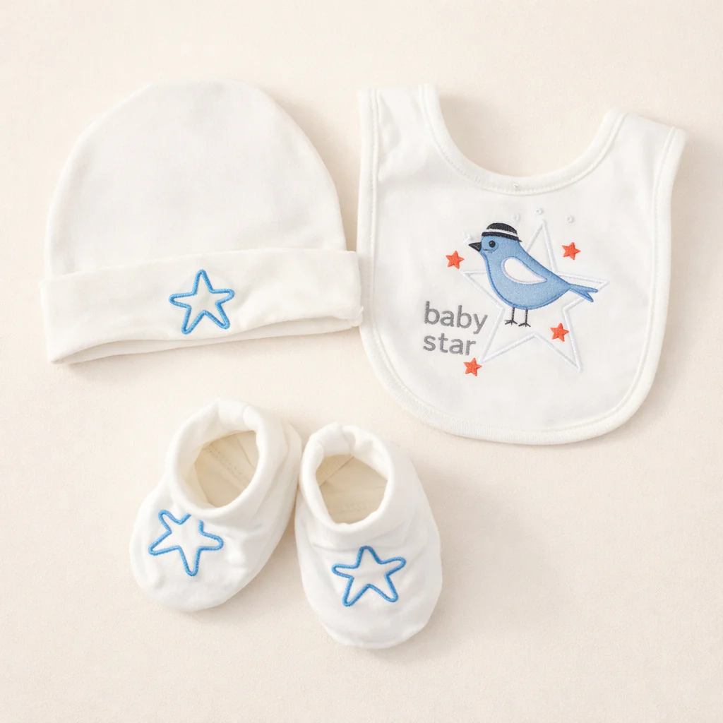 Baby Pack Of 3 Bib, Cap & Booties Set Sparow White - Topse