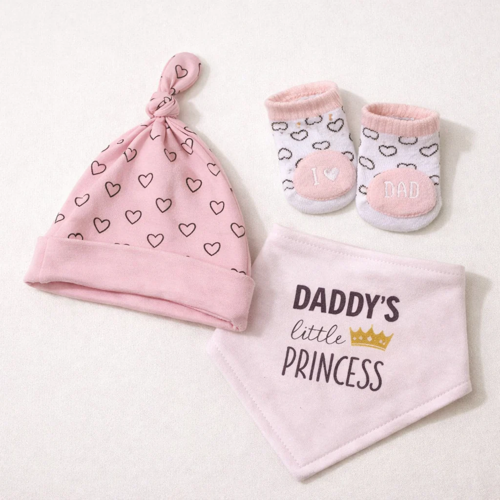 Baby Pack Of 3 Bib, Cap & Socks Set Daddy Little Princess Pink - Sunshine