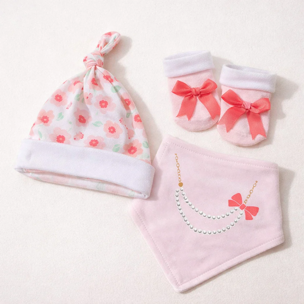 Baby Pack Of 3 Bib, Cap & Socks Set Flower Pink - Sunshine