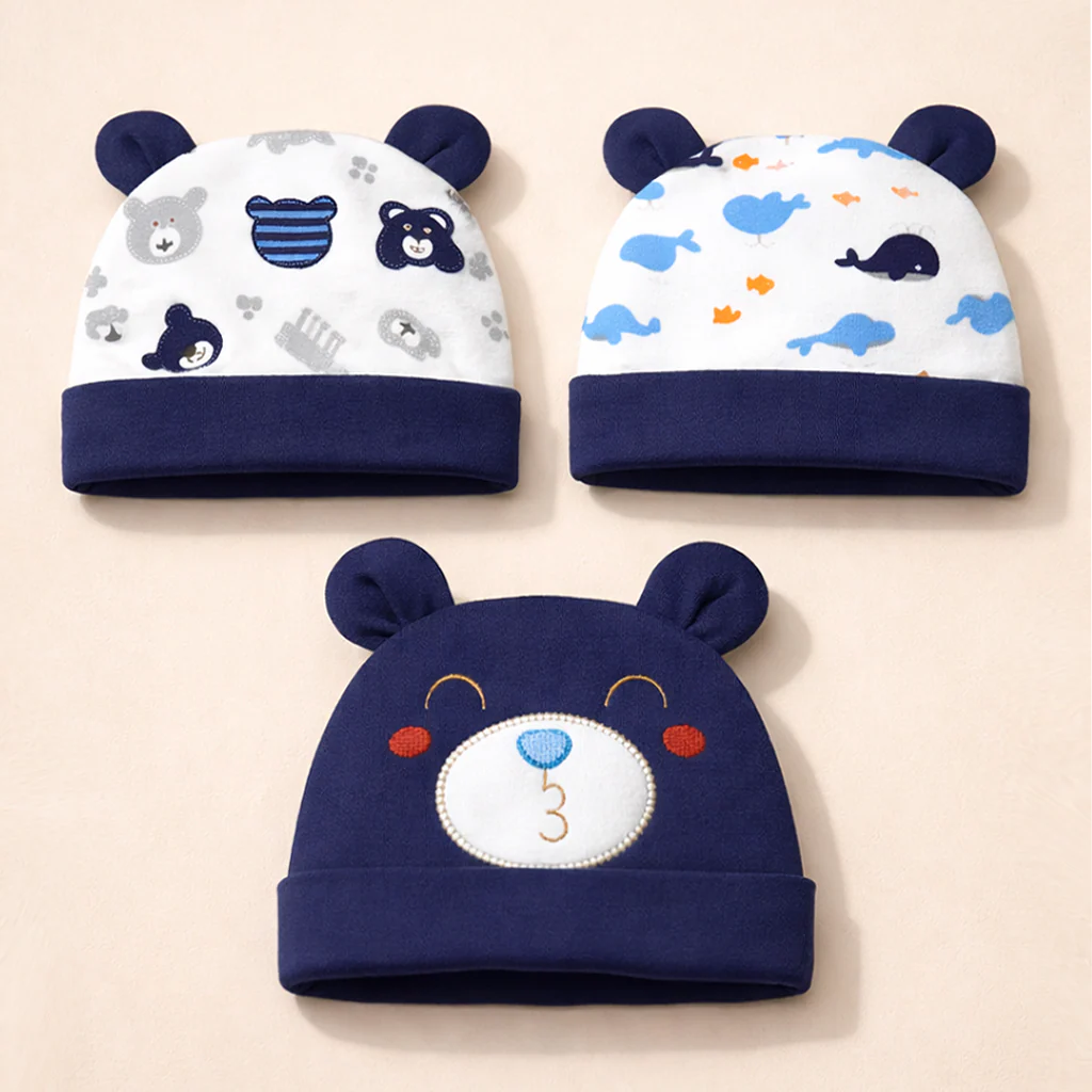 Baby Pack Of 3 Cap Set Bear Navy Blue - Sunshine