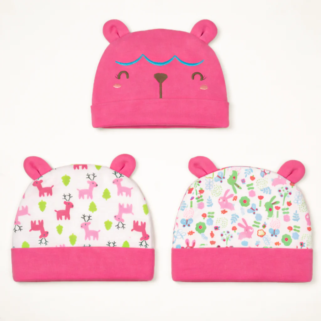 Baby Pack Of 3 Cap Set Dear Pink - Topse