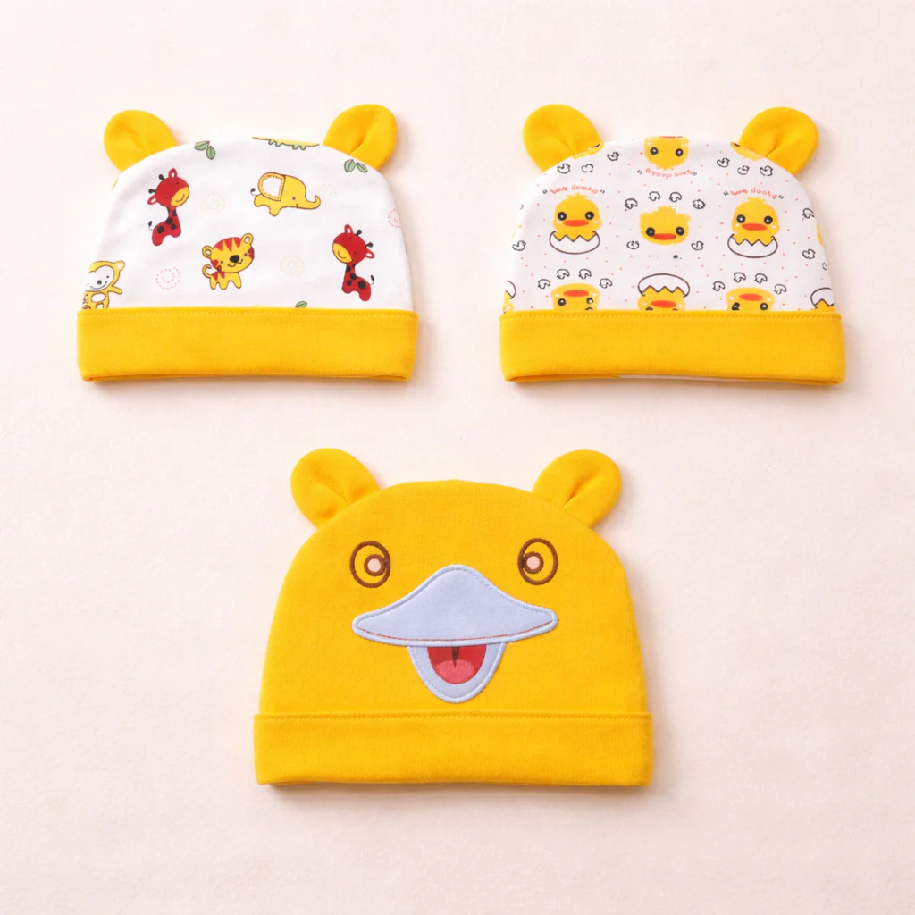 Baby Pack Of 3 Cap Set Ducks Yellow - Sunshine