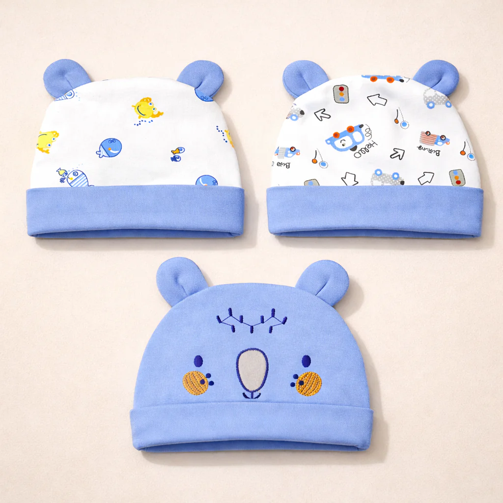Baby Pack Of 3 Cap Set Koala Blue - Sunshine