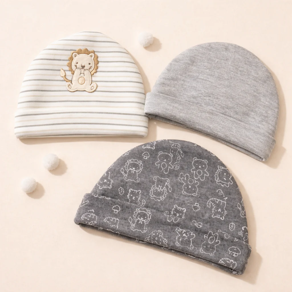 Baby Pack Of 3 Cap Set Lion Grey - Sunshine