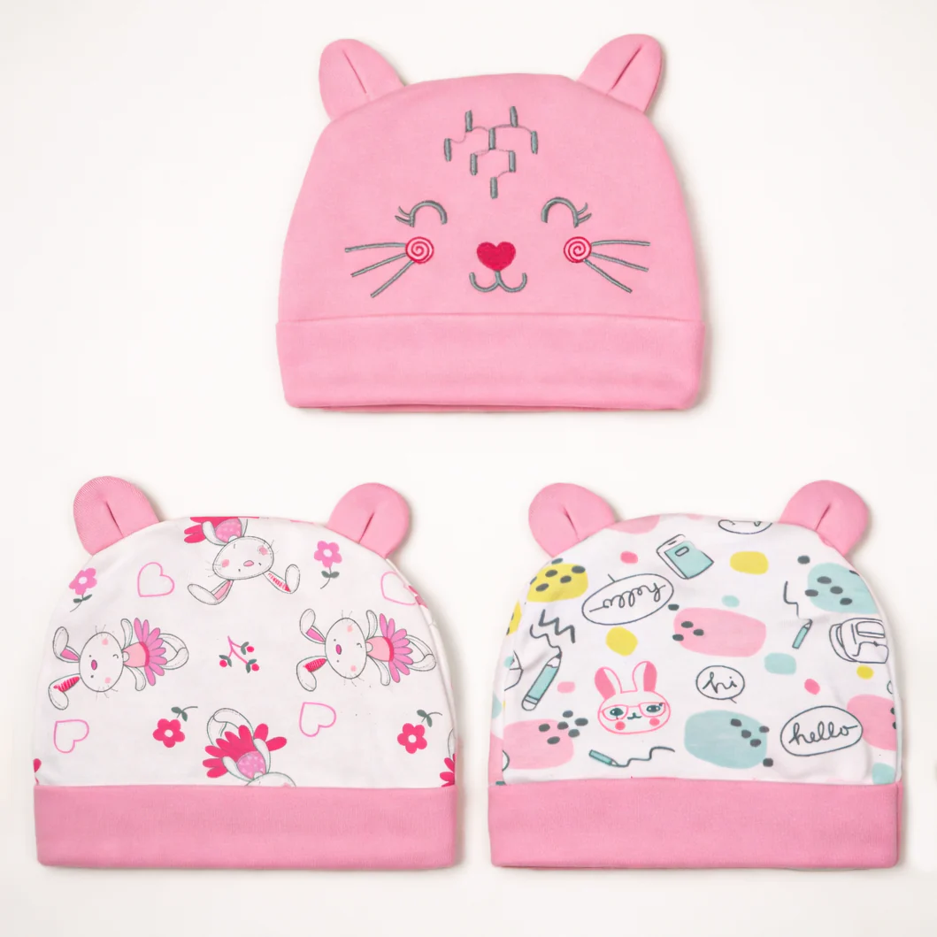 Baby Pack Of 3 Cap Set Rabbit Pink - Topse