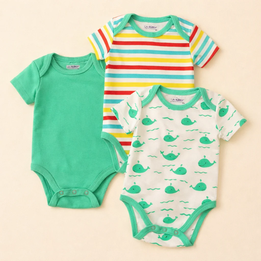 Baby Pack Of 3 Cotton Bodysuit Set Dolphin Green - Oolaa