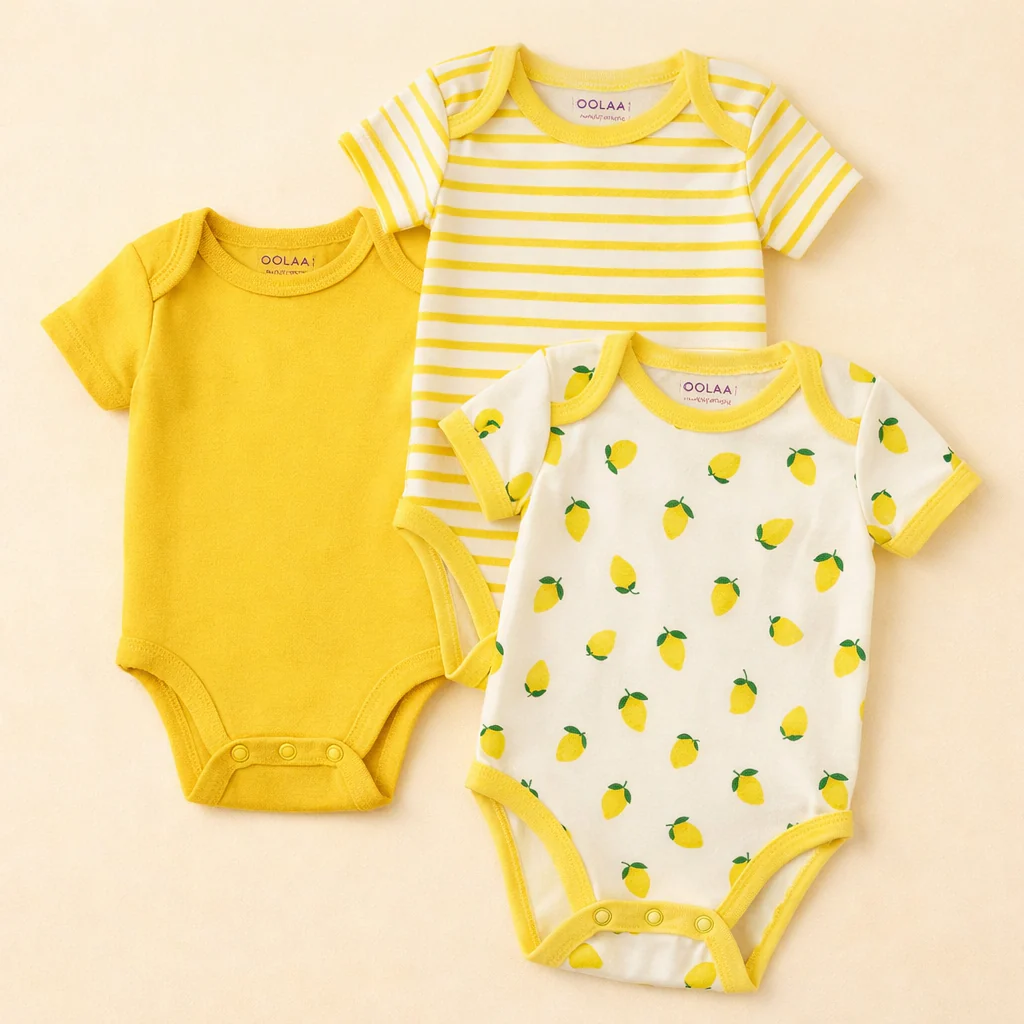 Baby Pack Of 3 Cotton Bodysuit Set Lemons Yellow - Oolaa