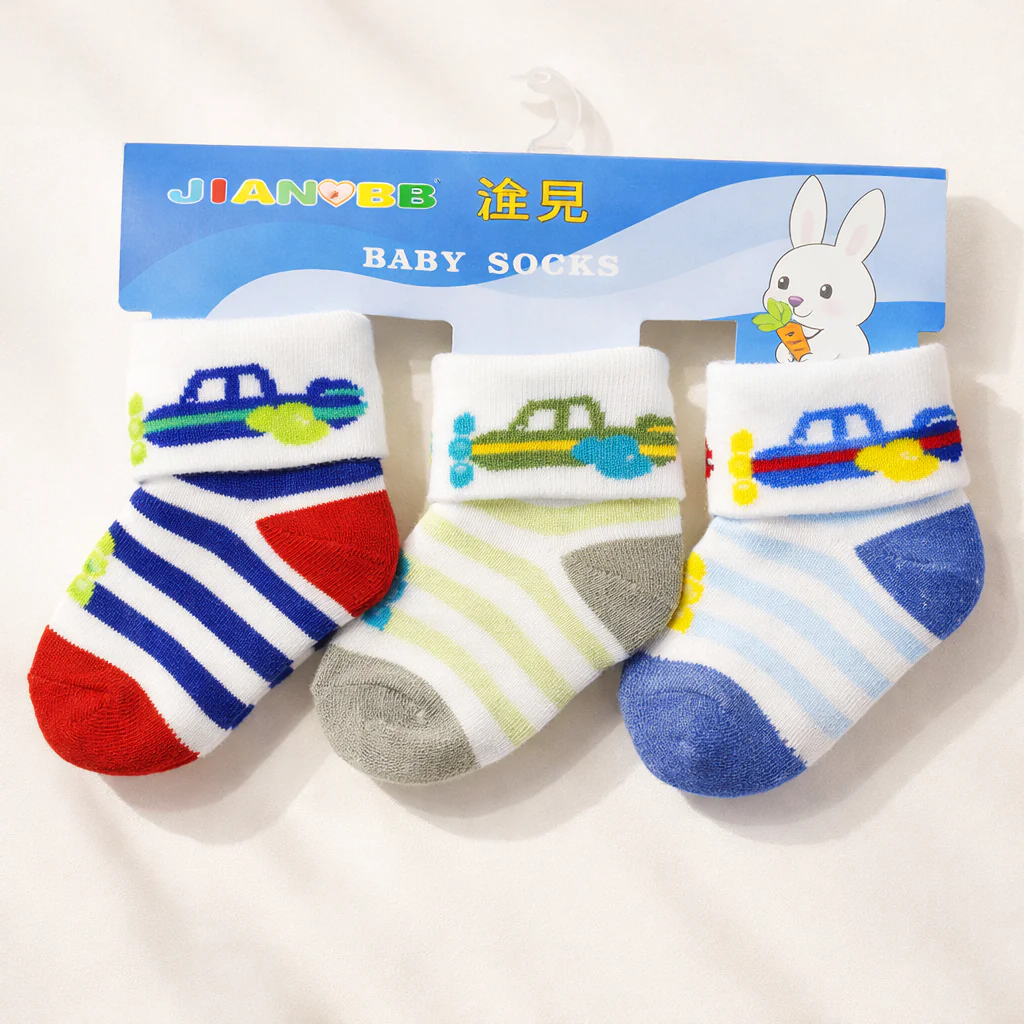 Baby Pack Of 3 Socks Set Car Green & Blue - Sunshine