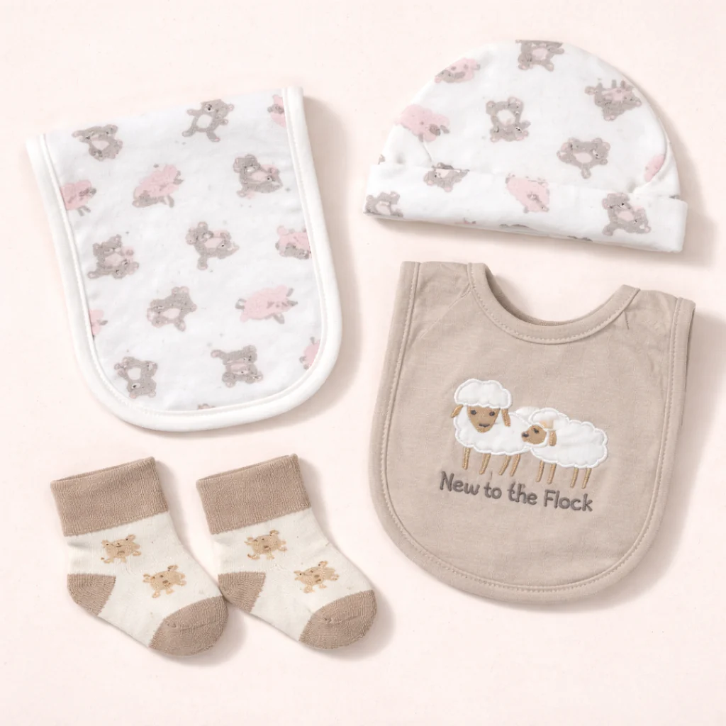 Baby Pack Of 4 Cap, Bib & Socks Gift Set Sheep Grey - Topse