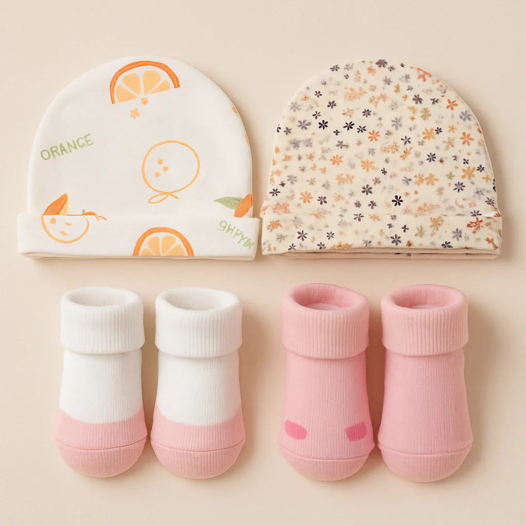 Baby Pack Of 4 Caps & Booties Set Pink - Sunshine