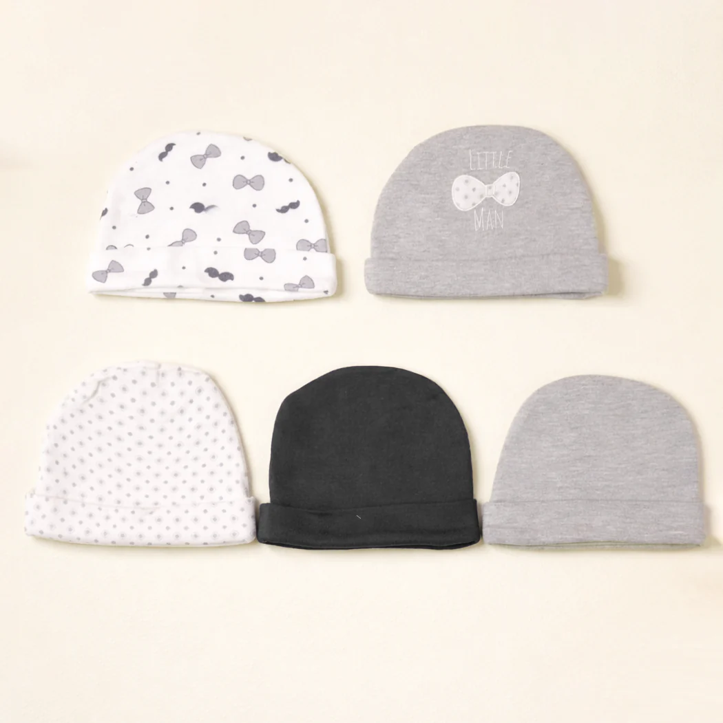 Baby Pack Of 5 Cap Set Bow Grey - Sunshine