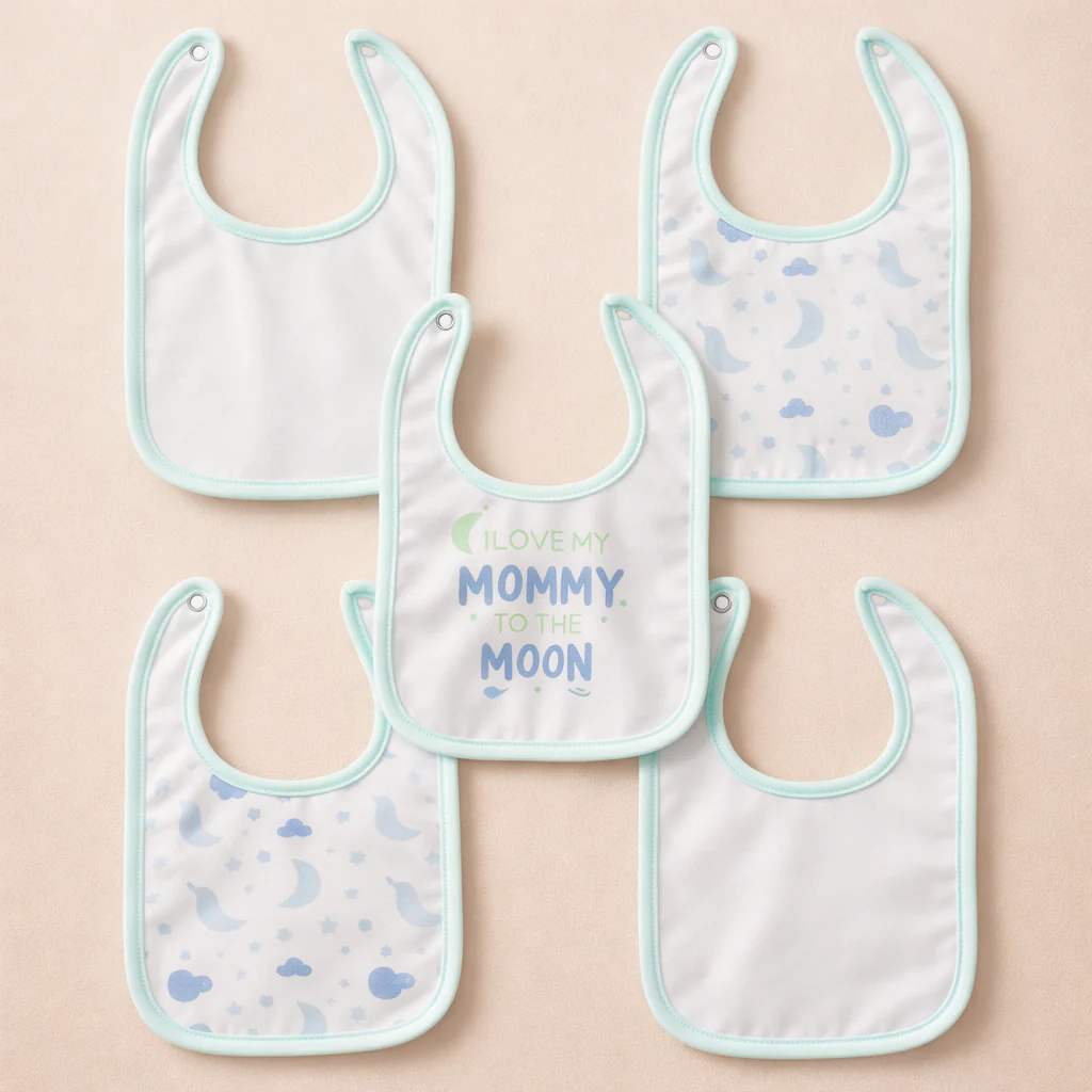 Baby Pack Of 5 Cotton Bib Set Mommy Love Green - Sunshine