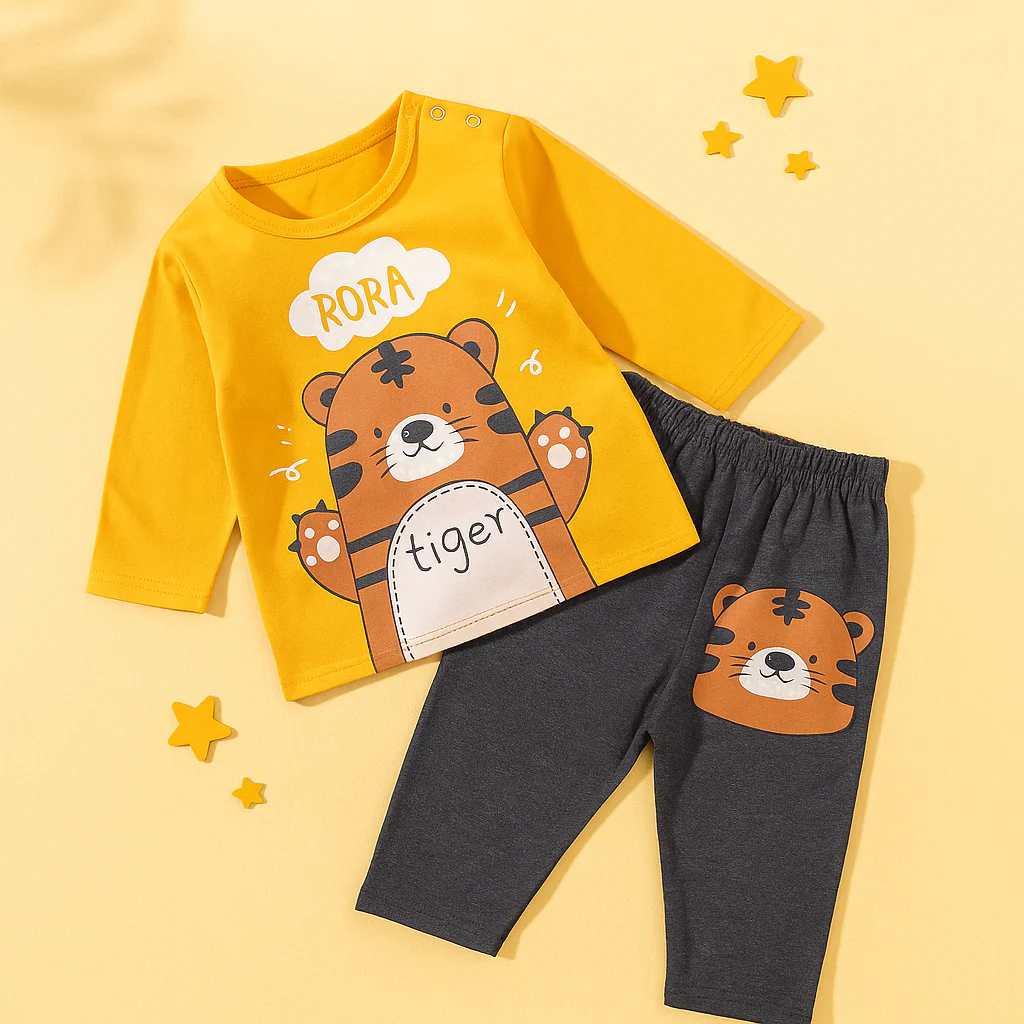 Baby Pajama Set Tiger Mustard - Sunshine - Image 4