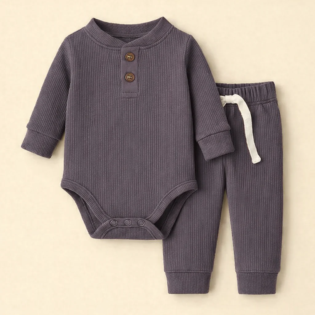 Baby Rib Bodysuit & Pajama Ark Purple - Oolaa
