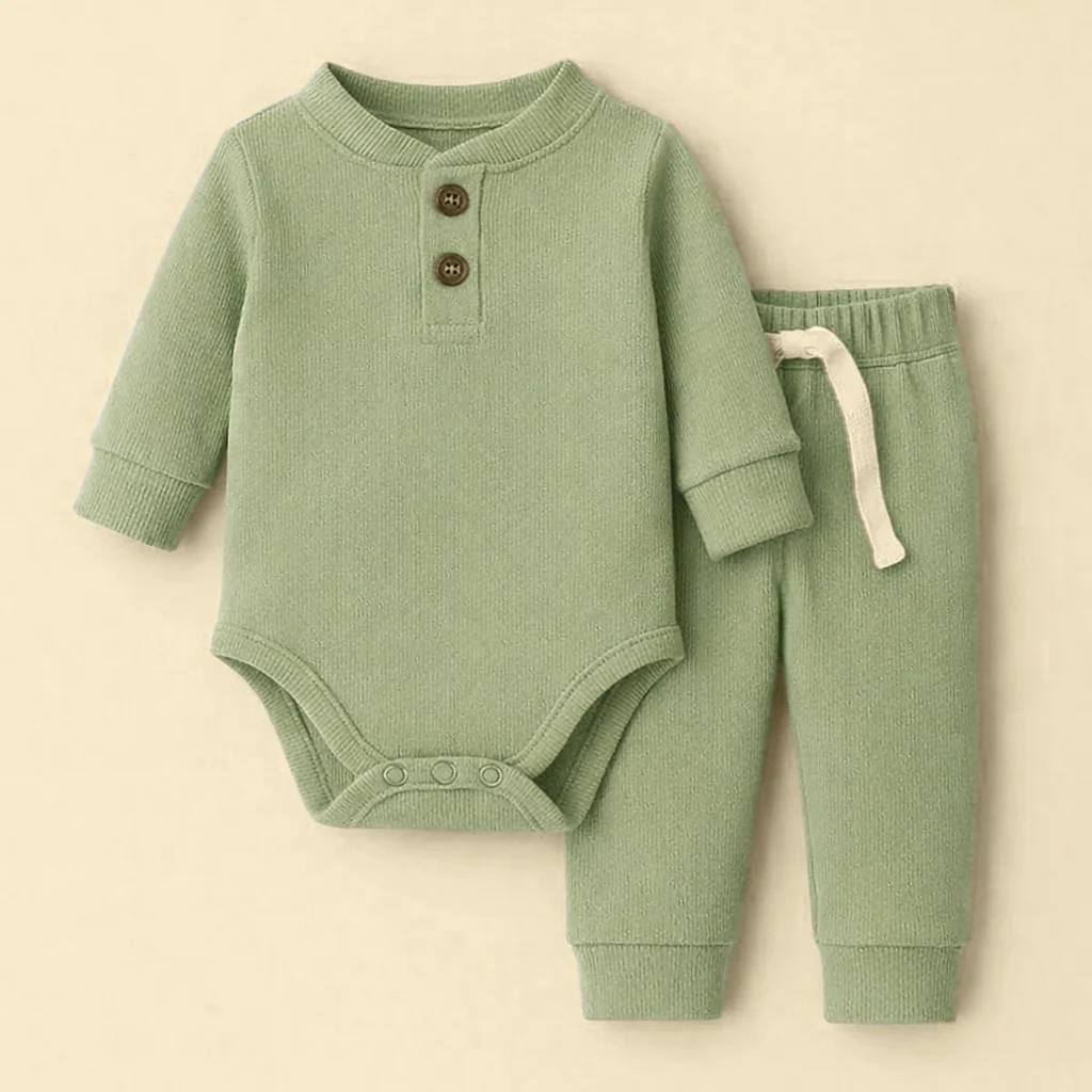 Baby Rib Bodysuit & Pajama Light Green - Oolaa