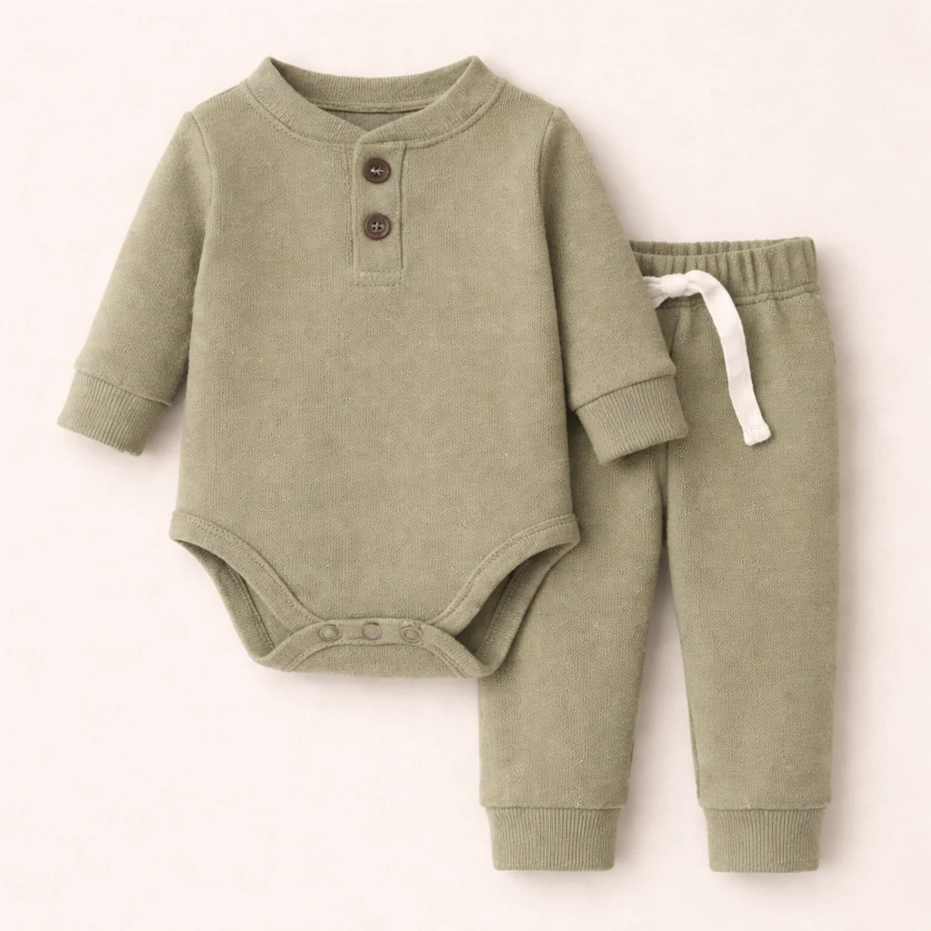 Baby Rib Bodysuit & Pajama Olive Green - Oolaa