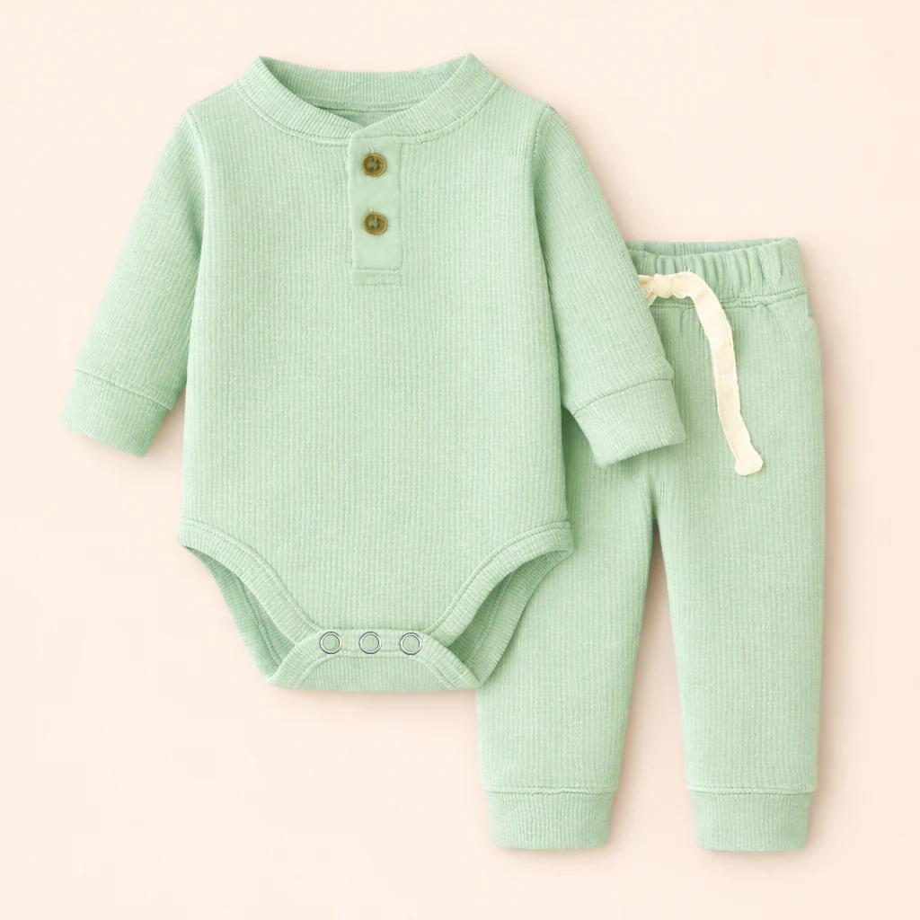 Baby Rib Bodysuit & Pajama Set Glacial Green - Oolaa