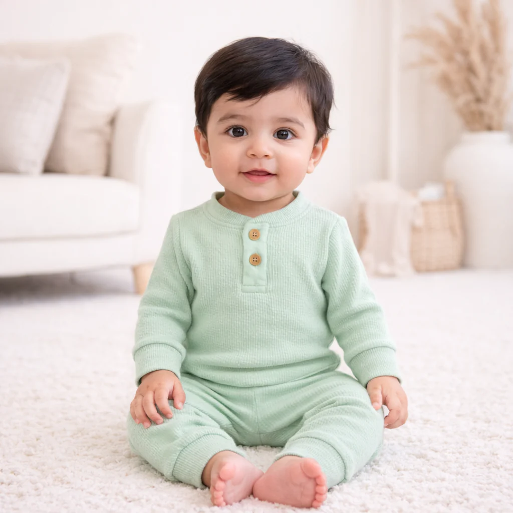 Baby Rib Bodysuit & Pajama Set Glacial Green - Oolaa - Image 2